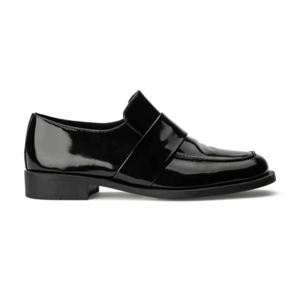 Black patent leather loafers